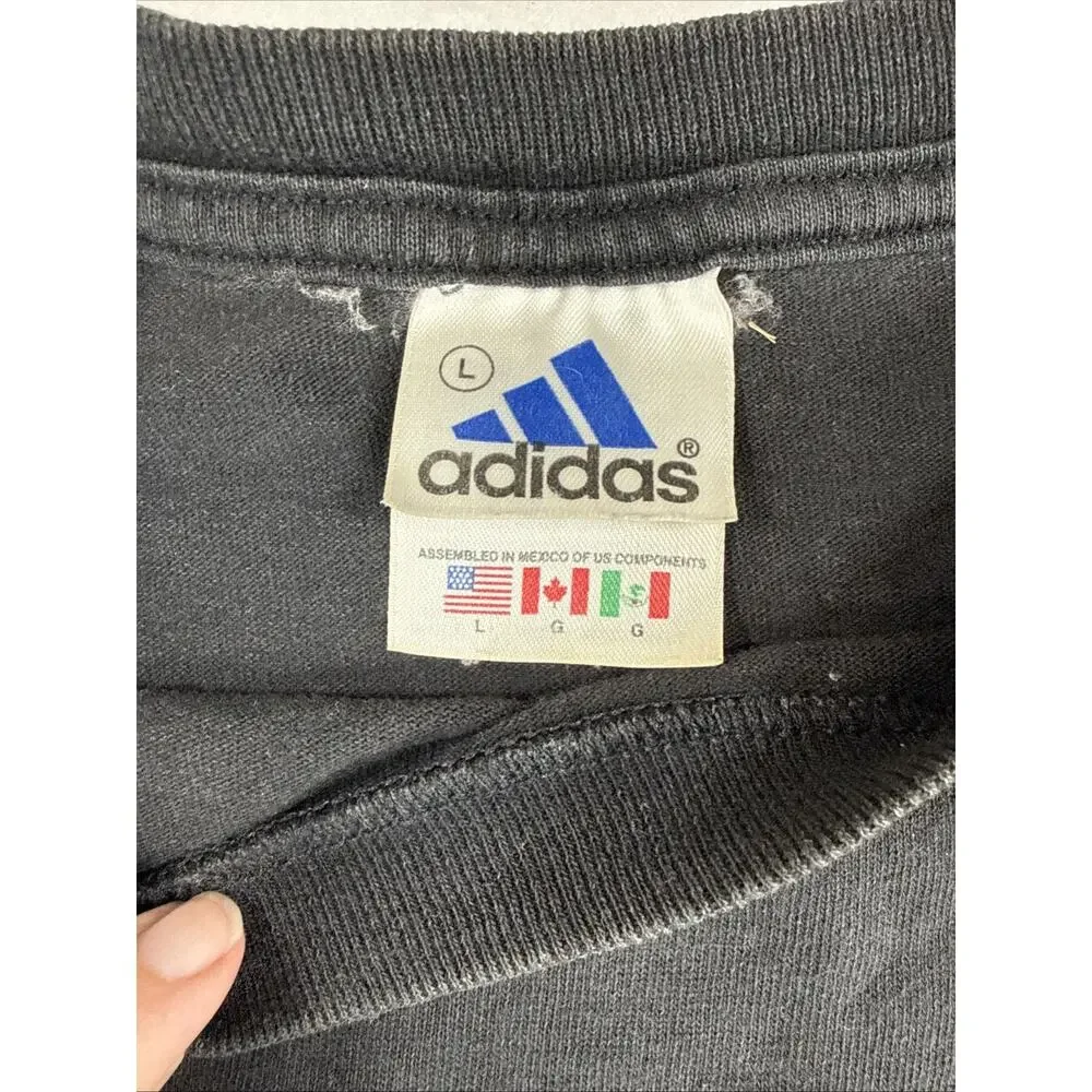 Vintage 90s Adidas Center Logo Long Sleeve Shirt Large Black Red Graphic